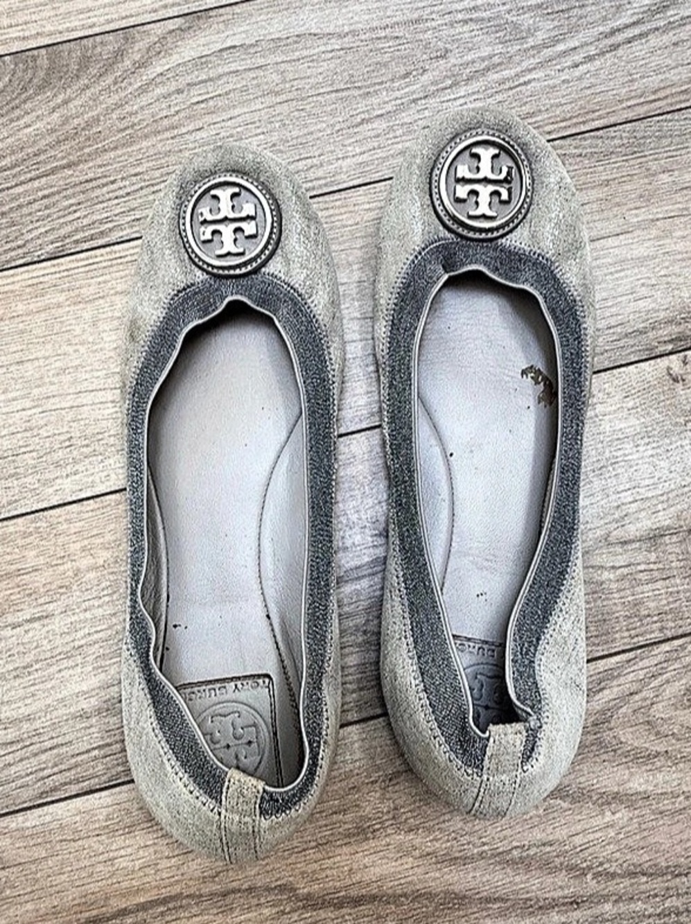 Tory Burch Logo Flats Gray US 10.5M